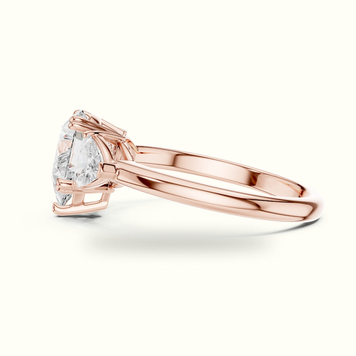 Pear Basket Lab-Grown Diamond Three Stone Ring — Rose gold, view 3 | Crystal N Cuts