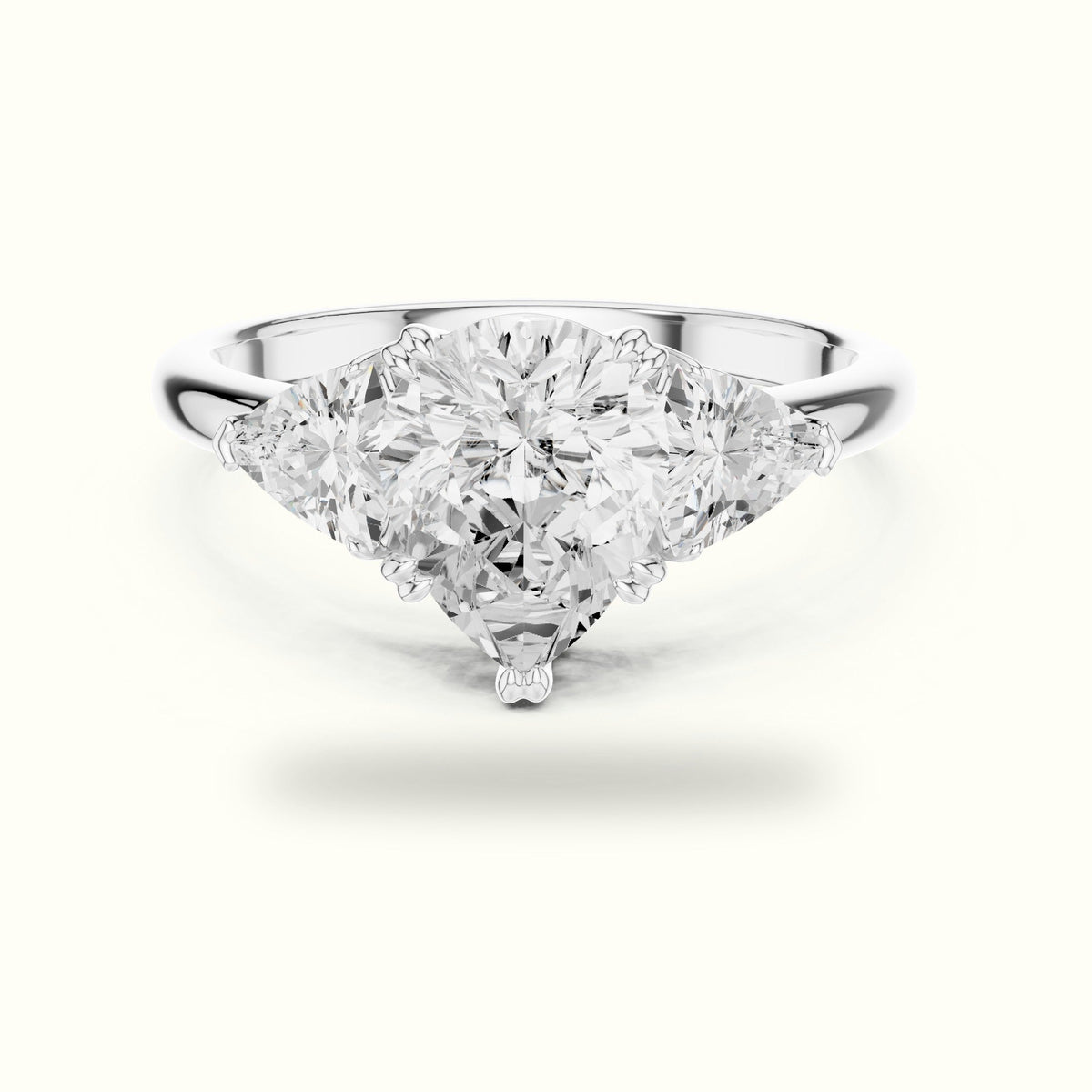 Pear Basket Lab-Grown Diamond Three Stone Ring — White gold, front view | Crystal N Cuts