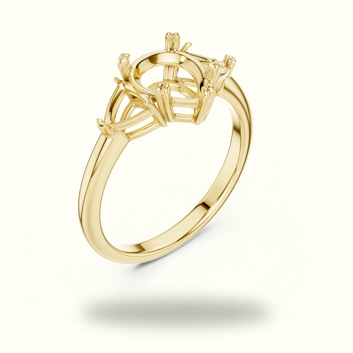 Pear Basket Lab-Grown Diamond Three Stone Ring — Yellow gold, view 2 | Crystal N Cuts
