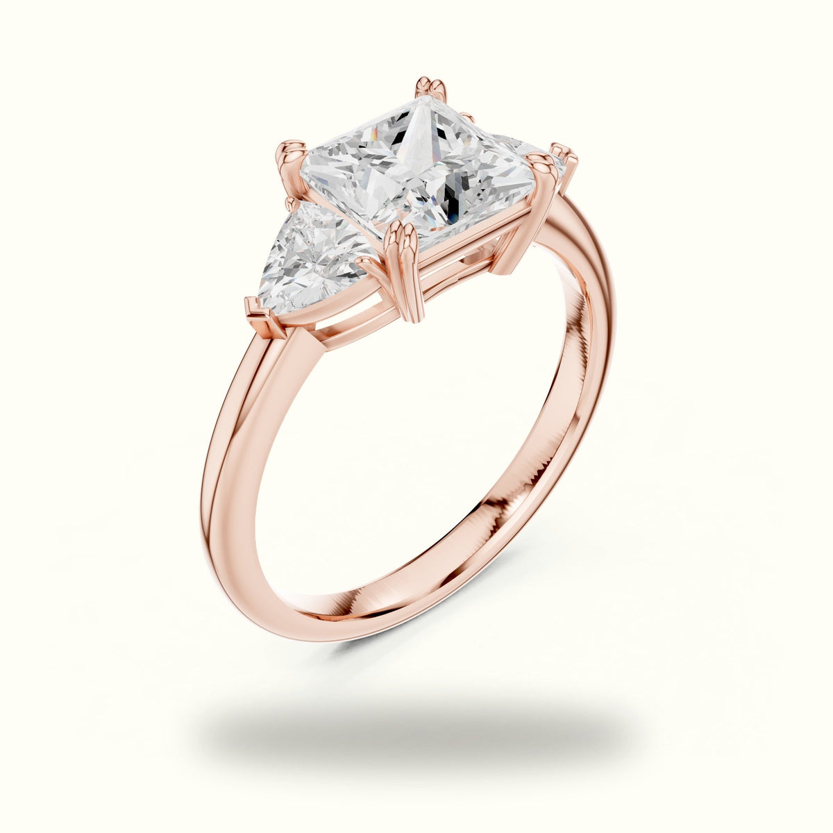 Princess Three-Stone Lab-Grown Diamond Ring — Rose gold, view 2 | Crystal N Cuts