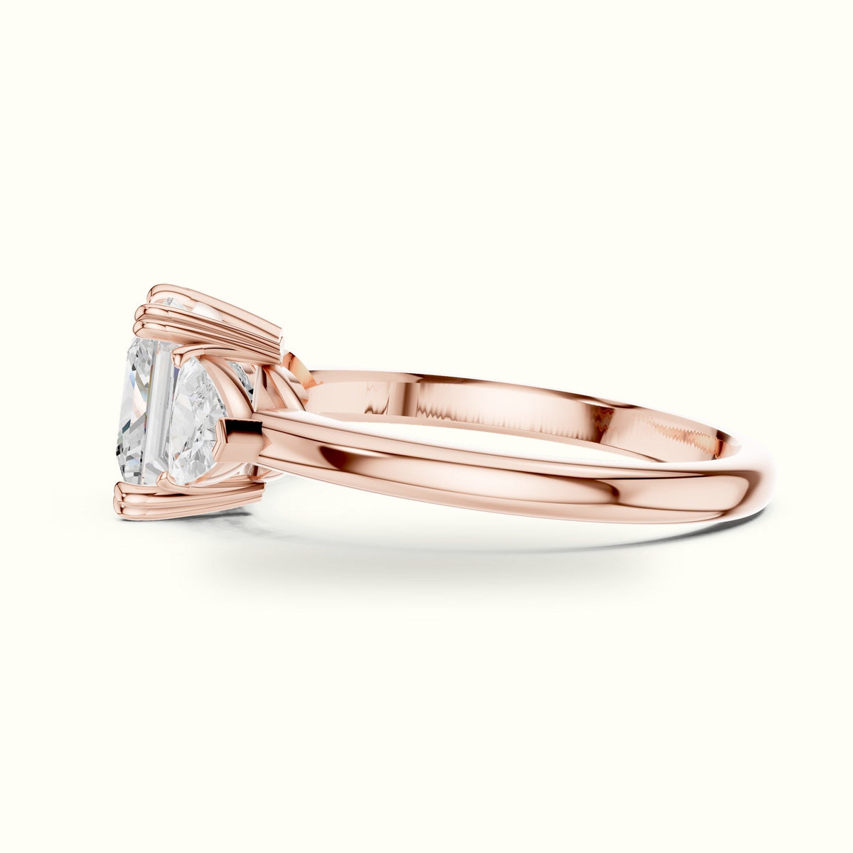 Princess Three-Stone Lab-Grown Diamond Ring — Rose gold, view 3 | Crystal N Cuts