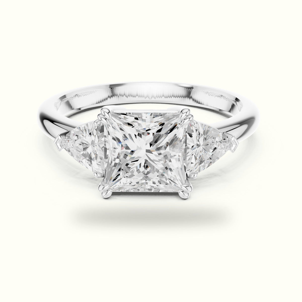 Princess Three-Stone Lab-Grown Diamond Ring — White gold, front view | Crystal N Cuts