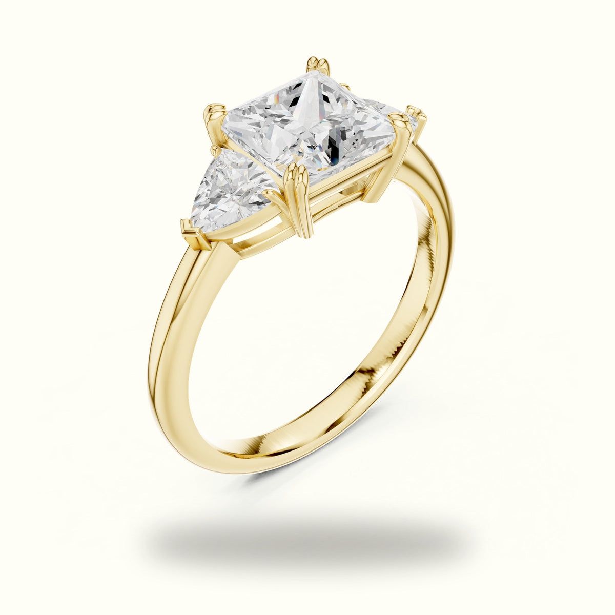 Princess Three-Stone Lab-Grown Diamond Ring — Yellow gold, view 2 | Crystal N Cuts