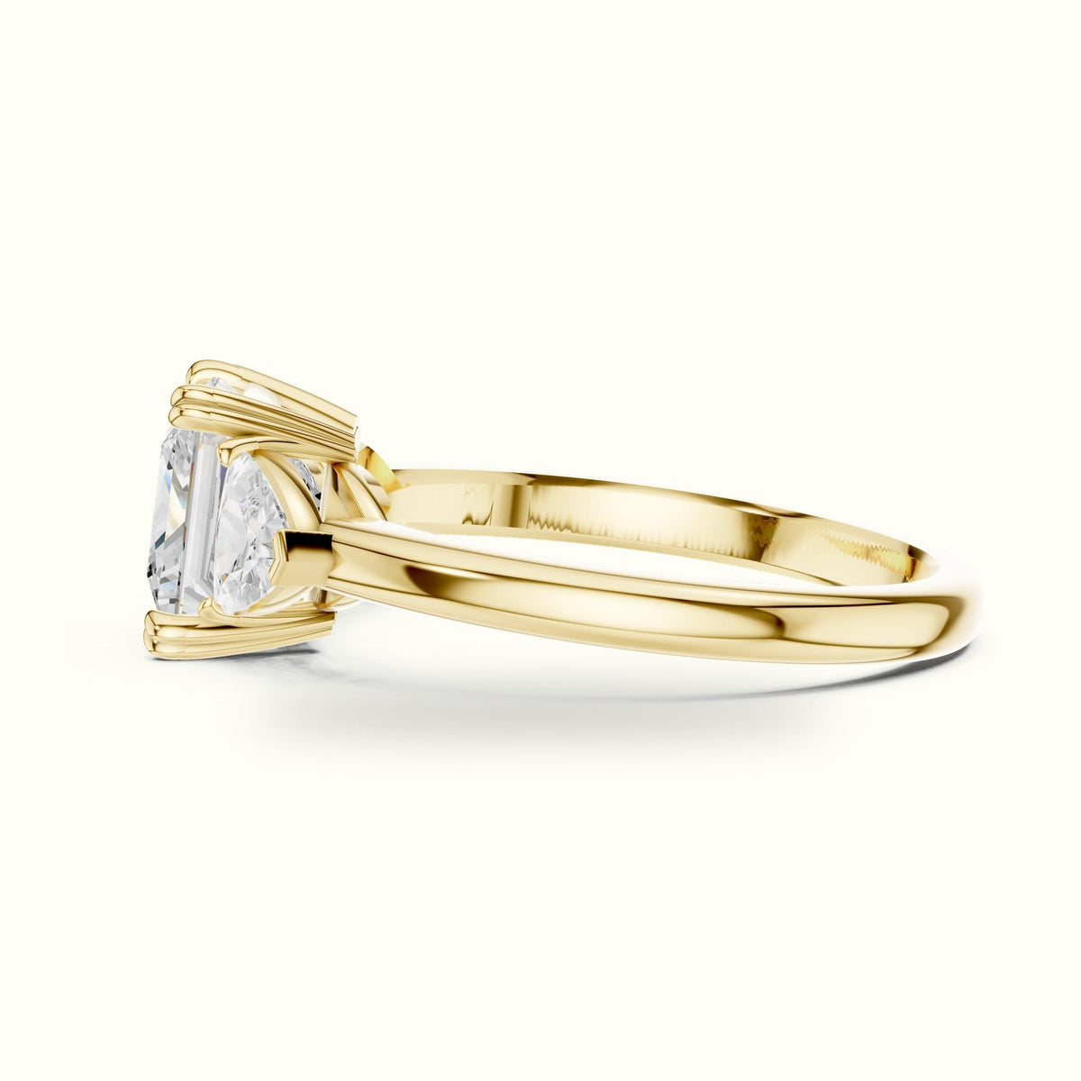 Princess Three-Stone Lab-Grown Diamond Ring — Yellow gold, view 3 | Crystal N Cuts