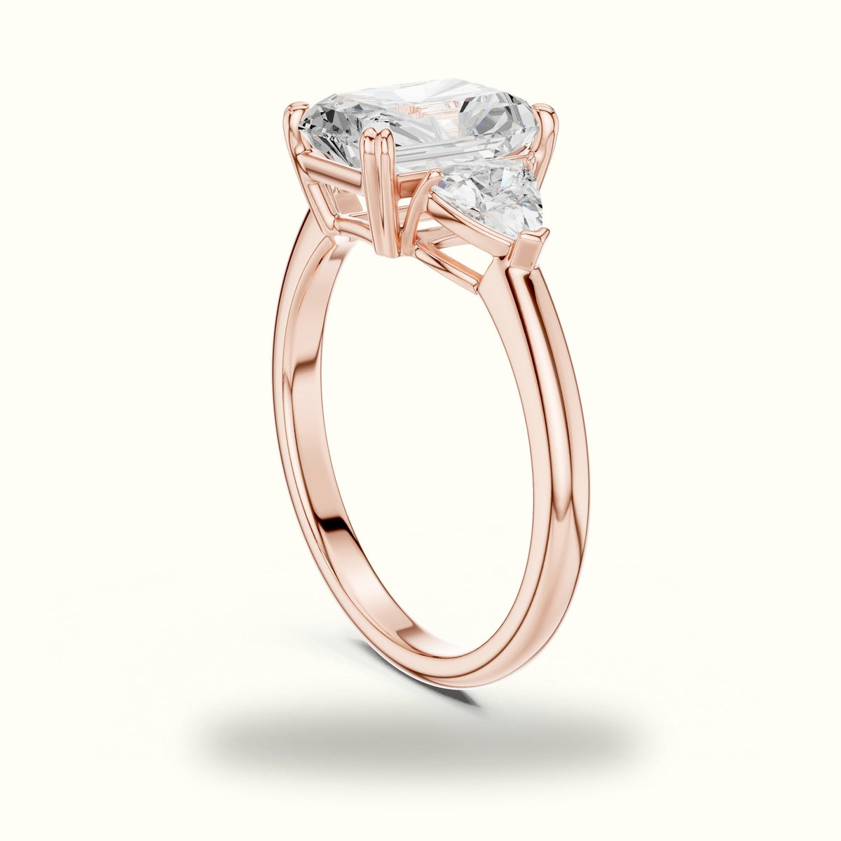 Radiant Basket Lab-Grown Diamond Three Stone Ring — Rose gold, view 1 | Crystal N Cuts