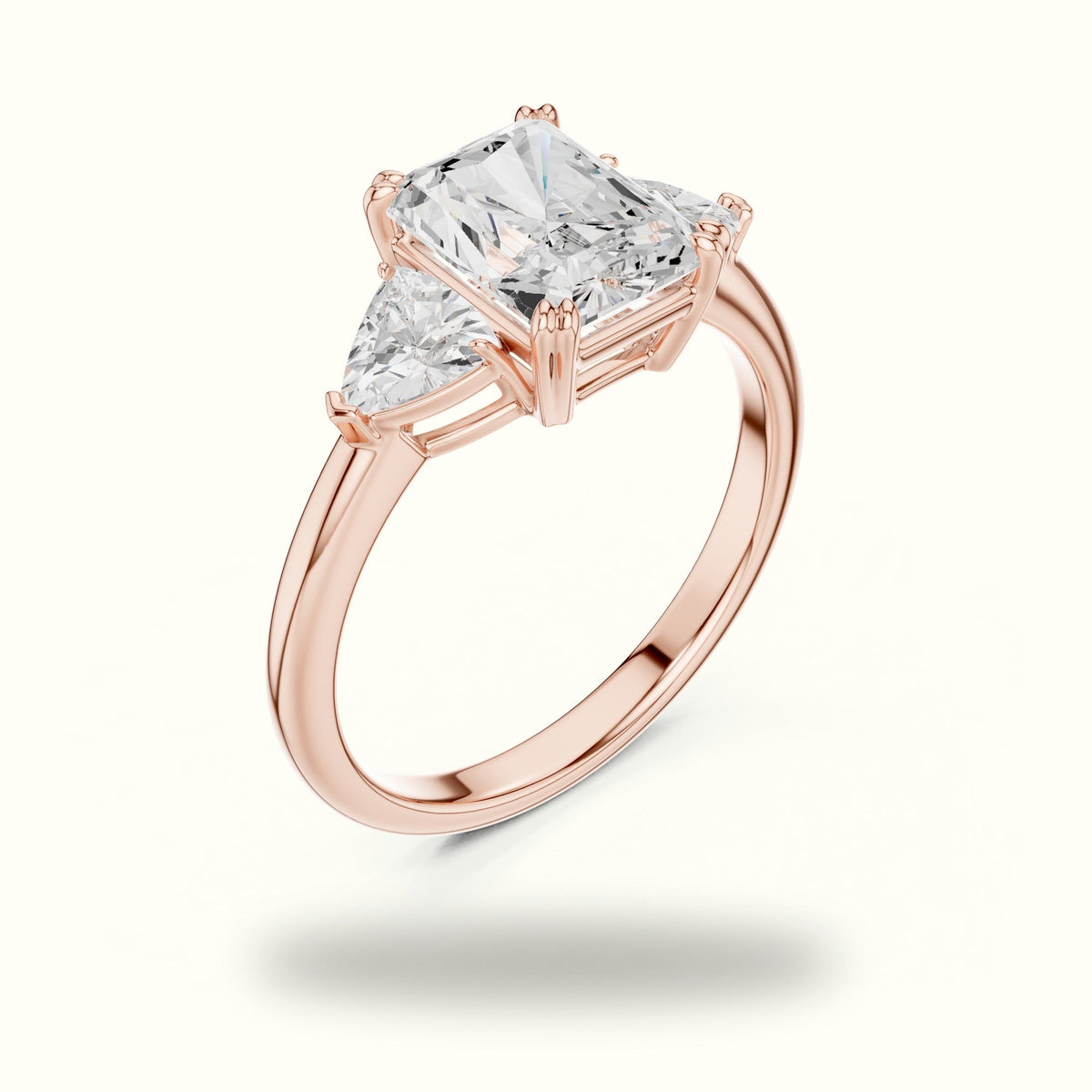 Radiant Basket Lab-Grown Diamond Three Stone Ring — Rose gold, view 2 | Crystal N Cuts