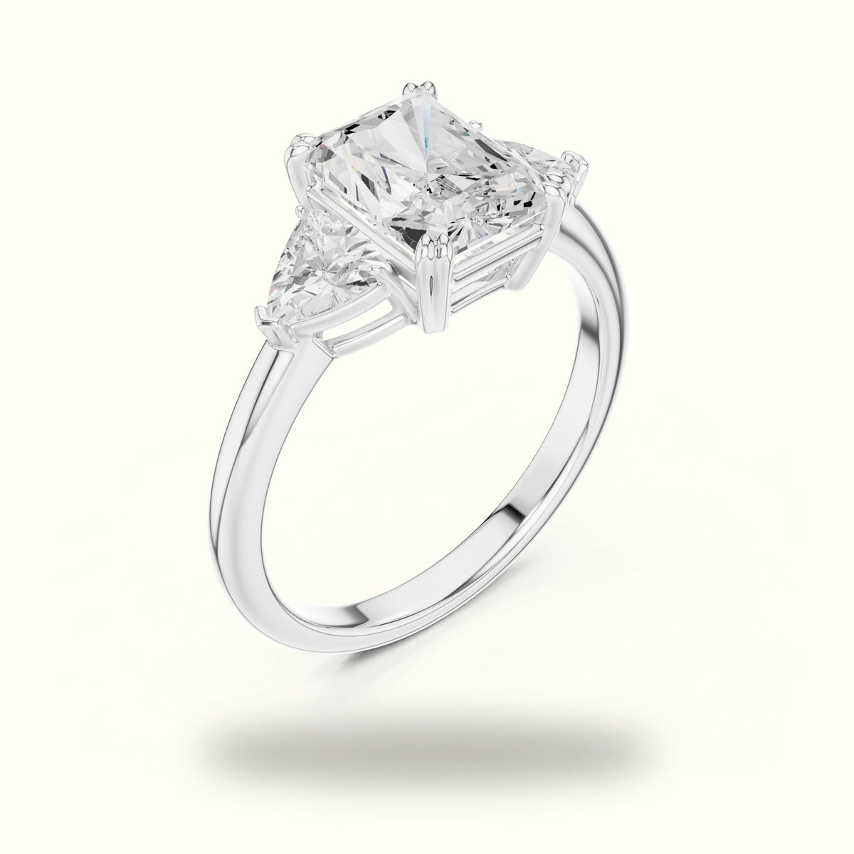 Radiant Basket Lab-Grown Diamond Three Stone Ring — White gold, view 2 | Crystal N Cuts