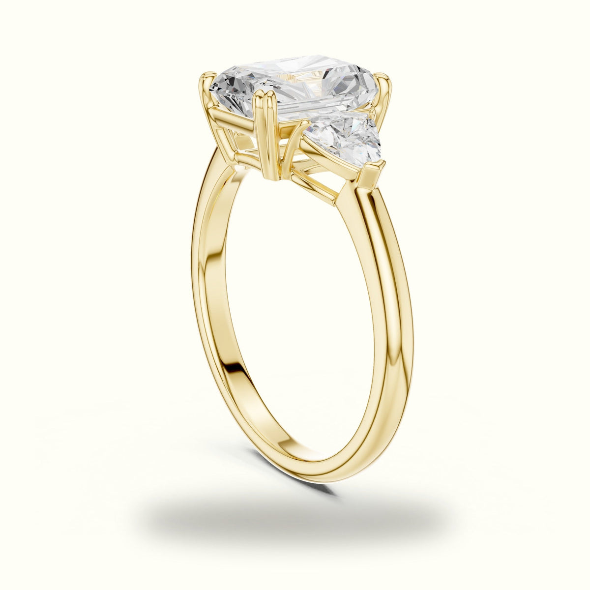Radiant Basket Lab-Grown Diamond Three Stone Ring — Yellow gold, view 1 | Crystal N Cuts