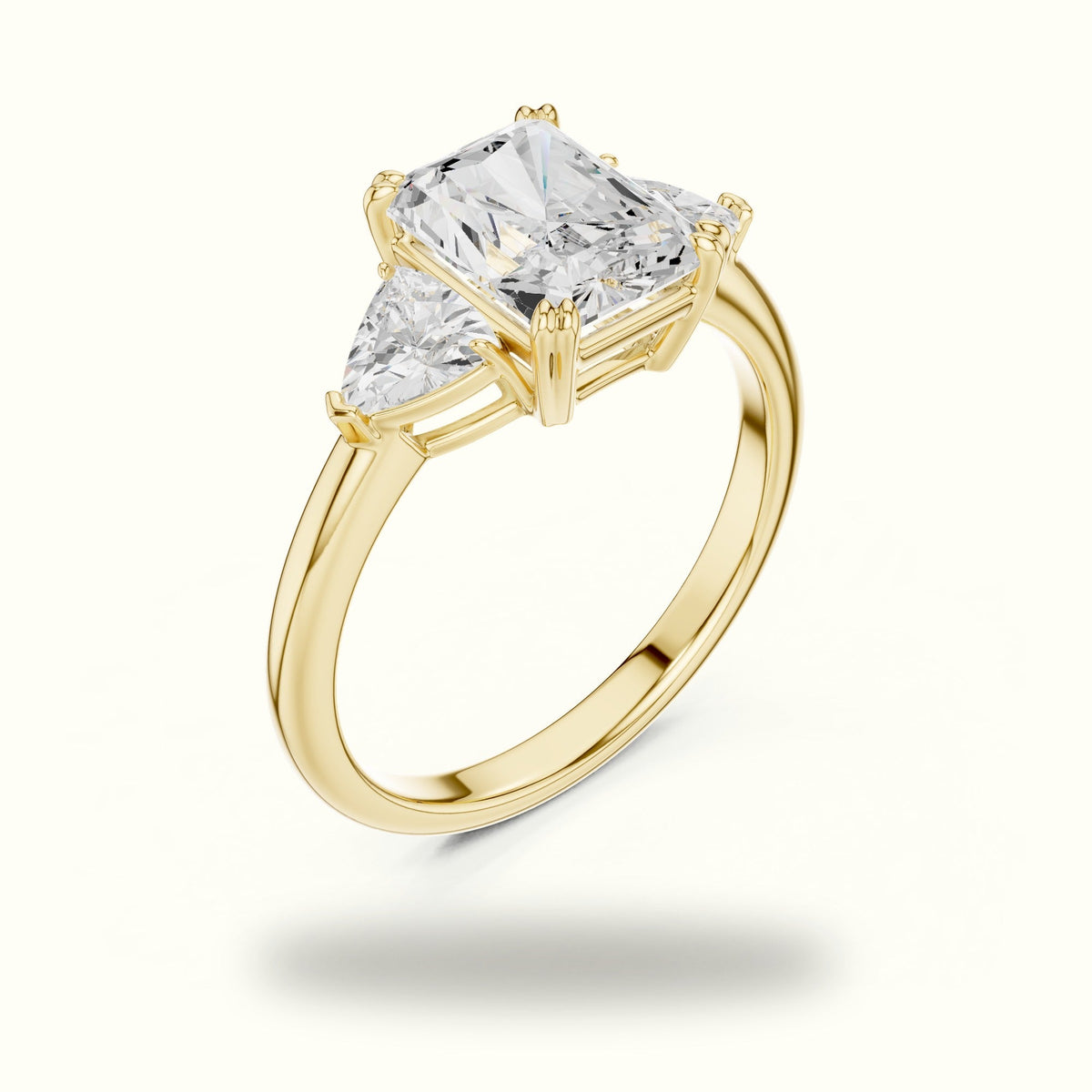 Radiant Basket Lab-Grown Diamond Three Stone Ring — Yellow gold, view 2 | Crystal N Cuts