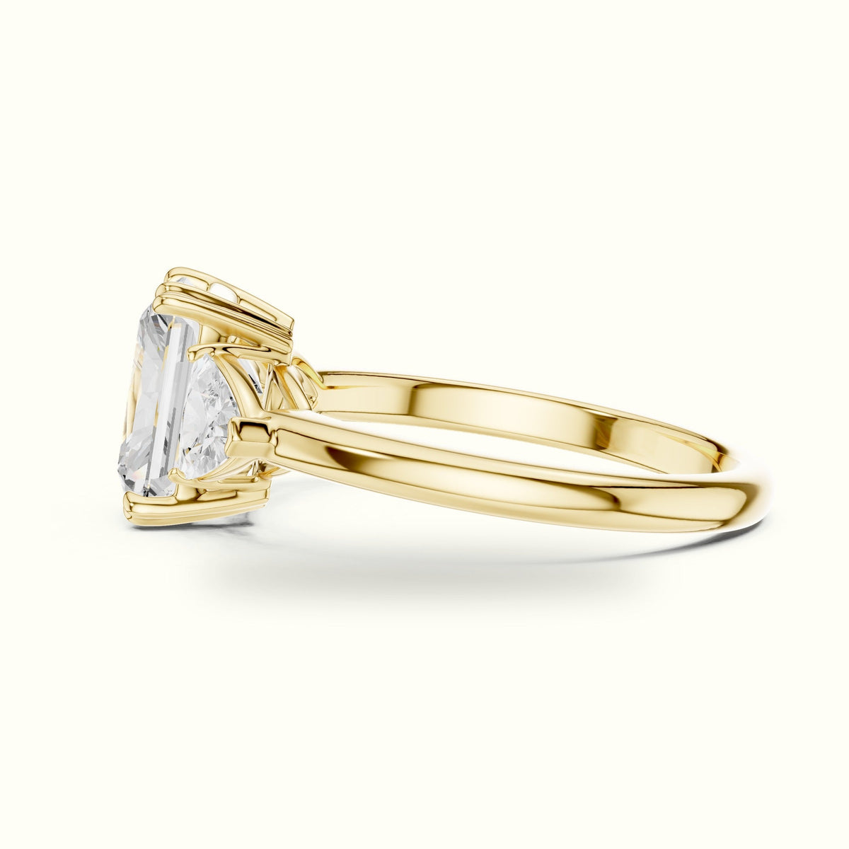 Radiant Basket Lab-Grown Diamond Three Stone Ring — Yellow gold, view 3 | Crystal N Cuts