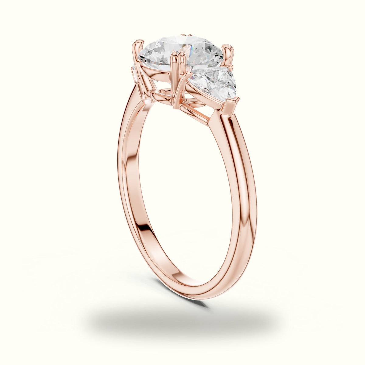 Round Three Stone Lab-Grown Diamond Ring — Rose gold, view 1 | Crystal N Cuts