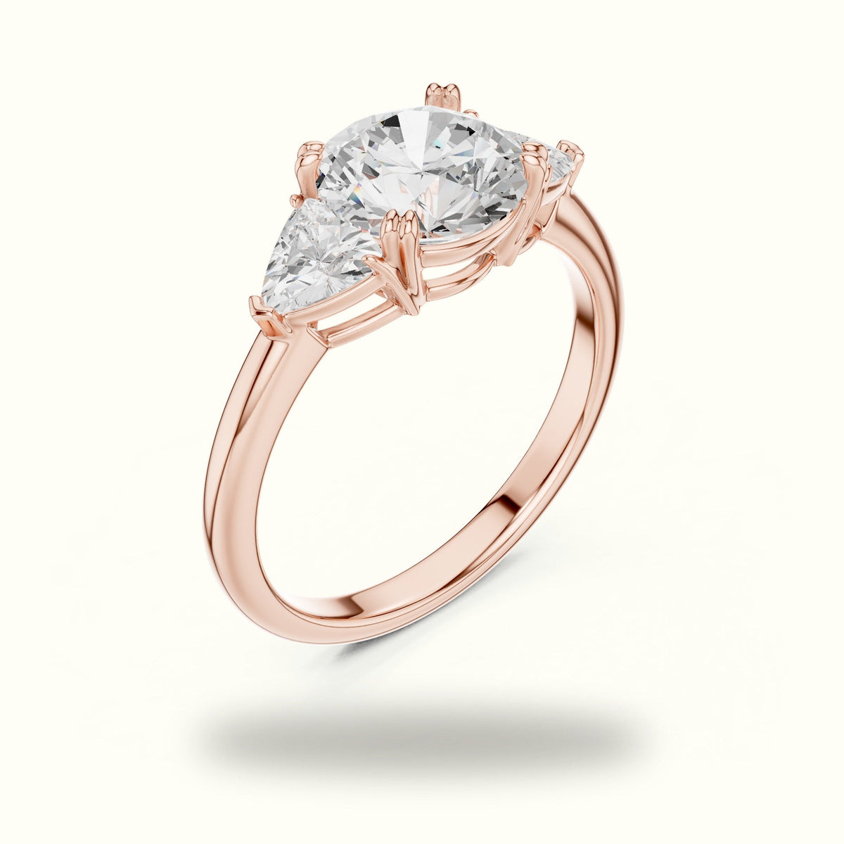 Round Three Stone Lab-Grown Diamond Ring — Rose gold, view 2 | Crystal N Cuts