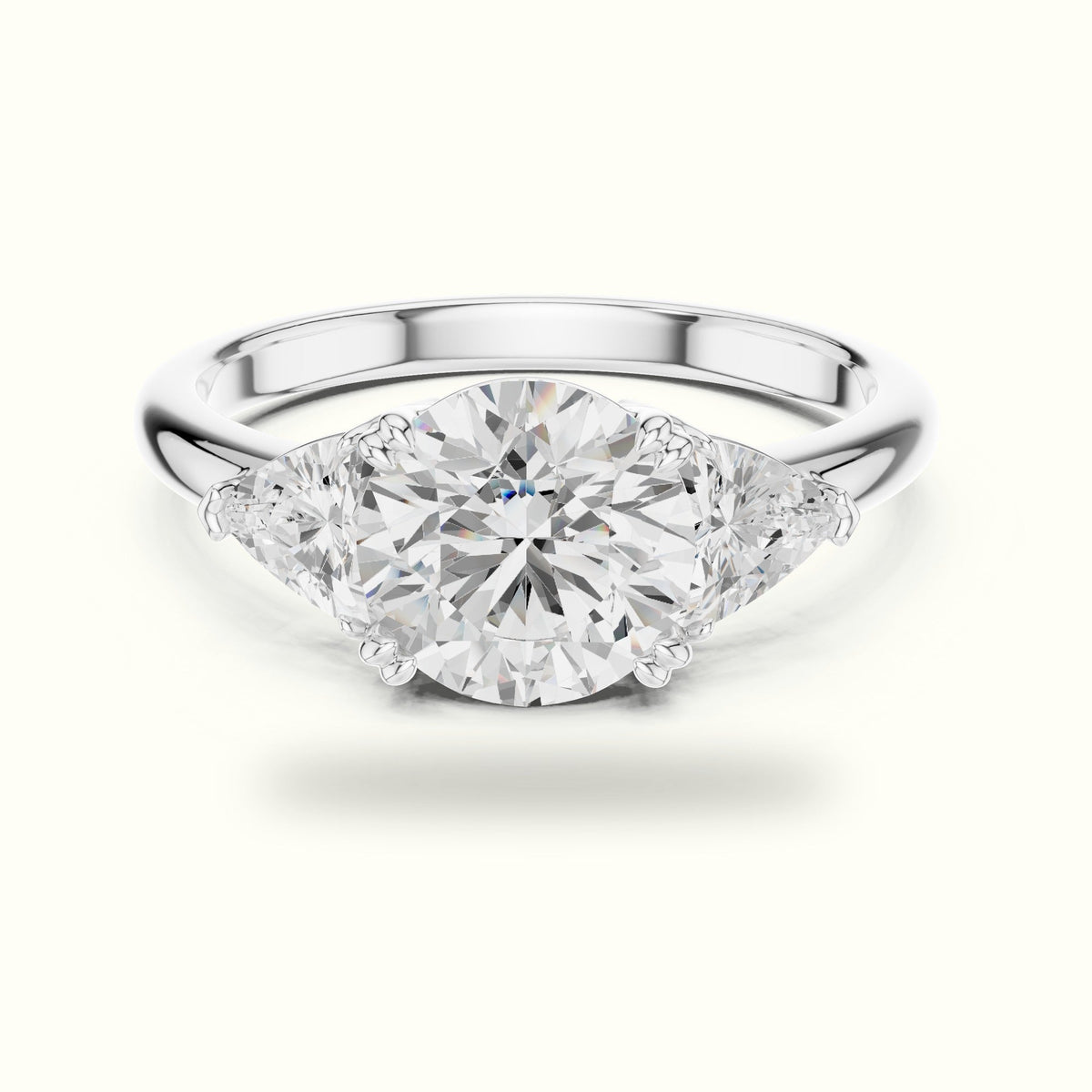 Round Three Stone Lab-Grown Diamond Ring — White gold, front view | Crystal N Cuts