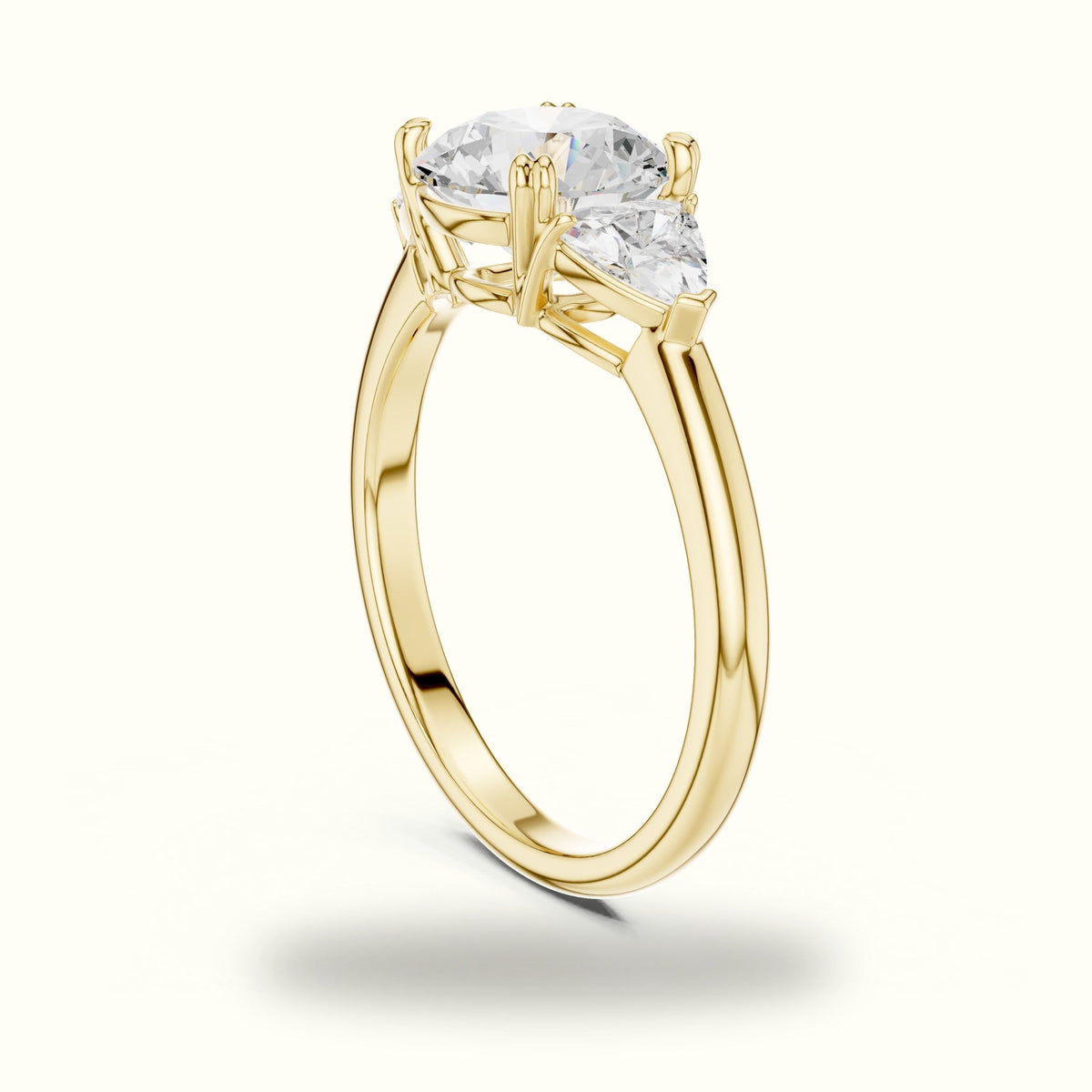 Round Three Stone Lab-Grown Diamond Ring — Yellow gold, view 1 | Crystal N Cuts