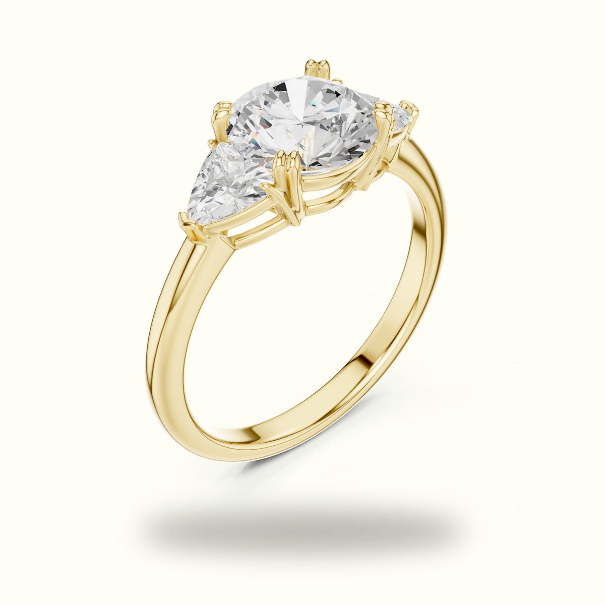 Round Three Stone Lab-Grown Diamond Ring — Yellow gold, view 2 | Crystal N Cuts