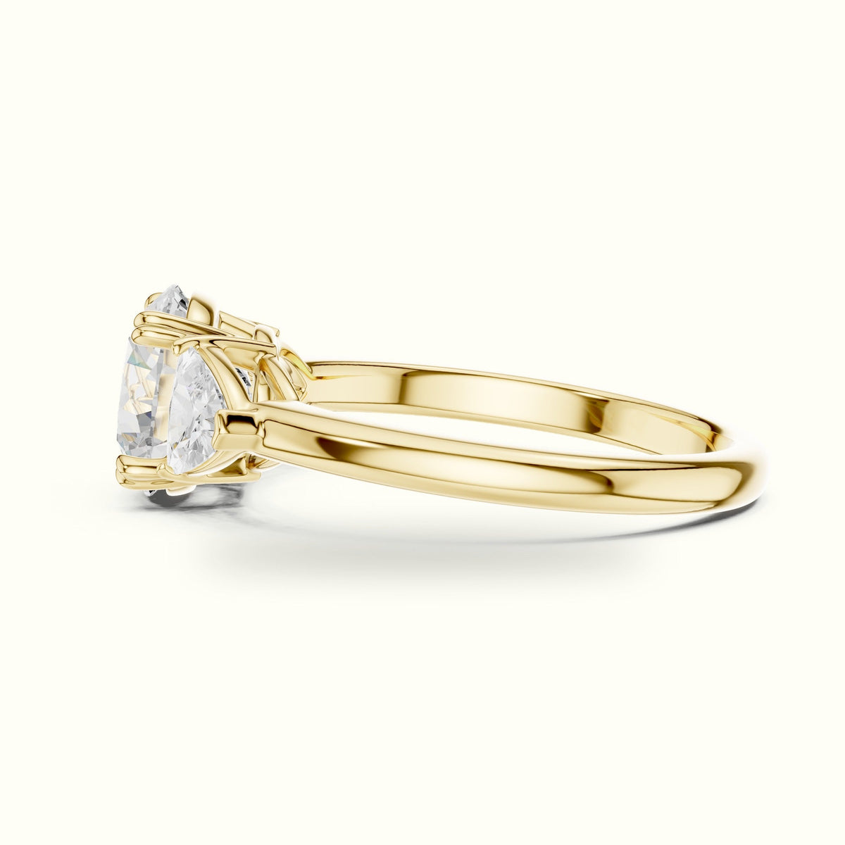 Round Three Stone Lab-Grown Diamond Ring — Yellow gold, view 3 | Crystal N Cuts