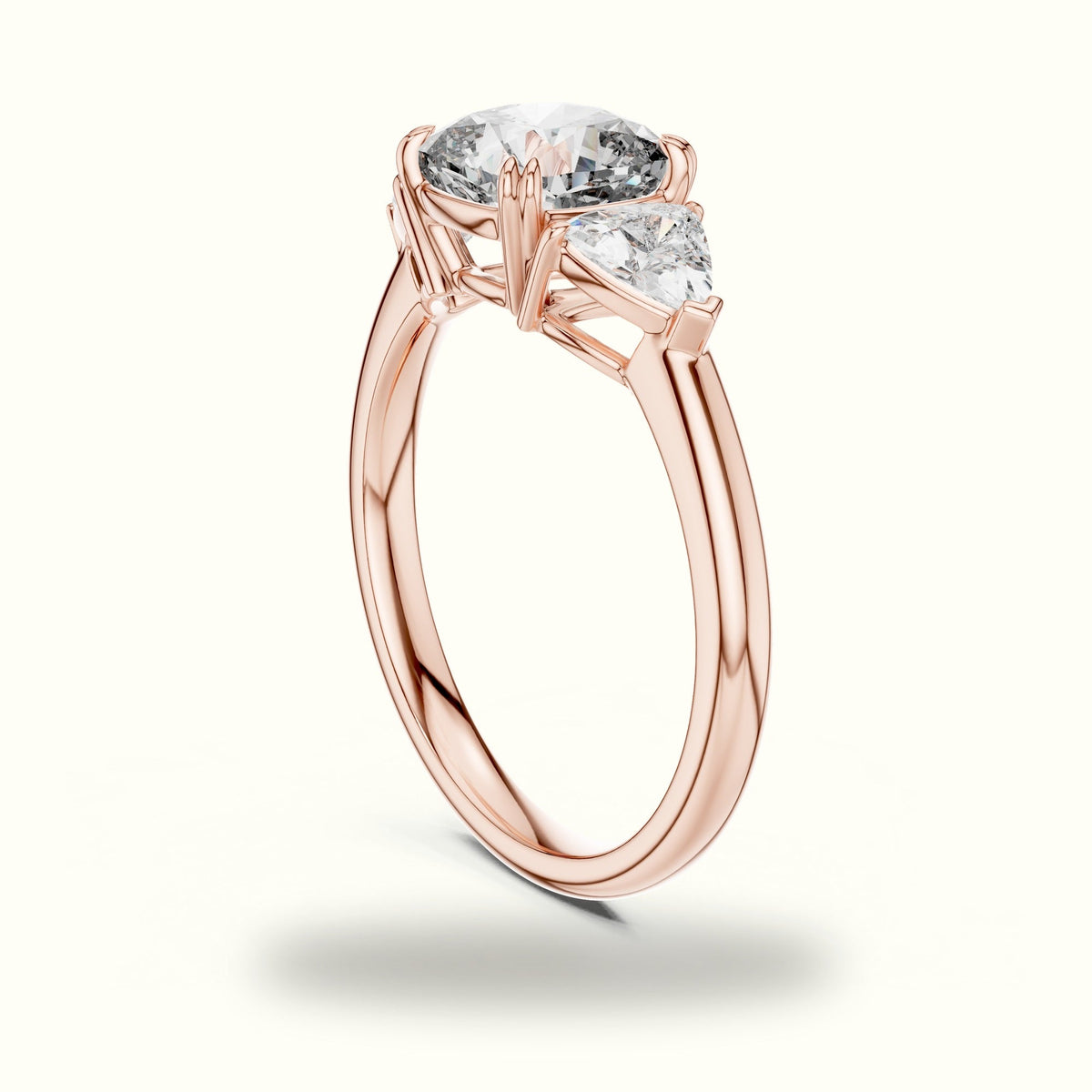 Cushion Three-Stone Basket Lab-Grown Diamond Ring — Rose gold, view 1 | Crystal N Cuts