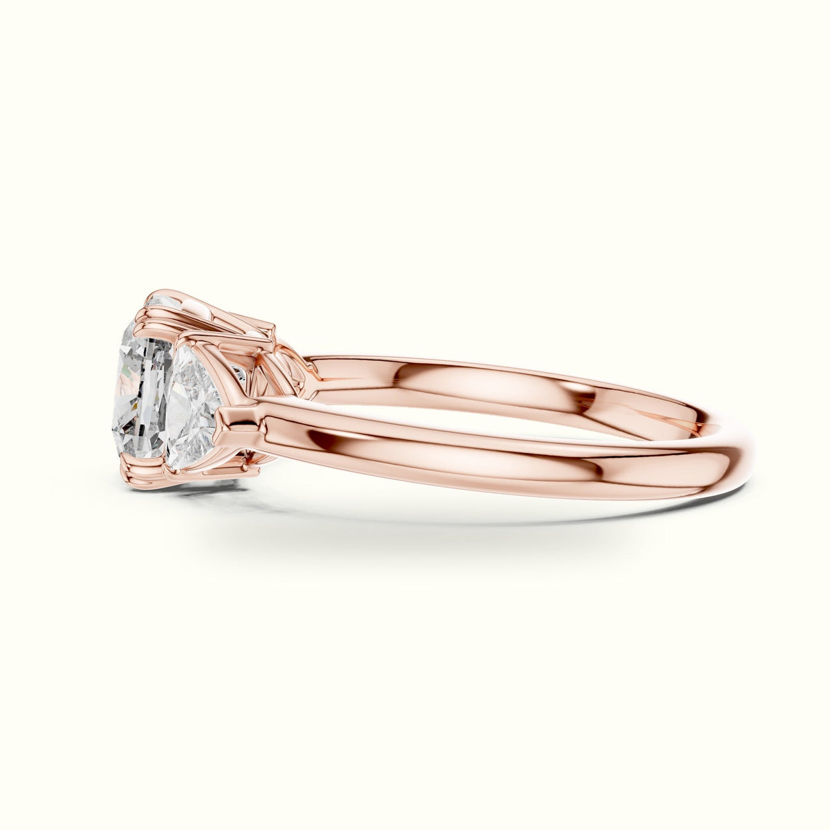 Cushion Three-Stone Basket Lab-Grown Diamond Ring — Rose gold, view 3 | Crystal N Cuts