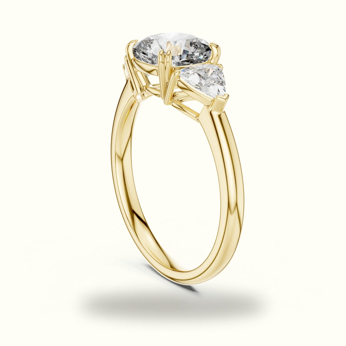 Cushion Three-Stone Basket Lab-Grown Diamond Ring — Yellow gold, view 1 | Crystal N Cuts