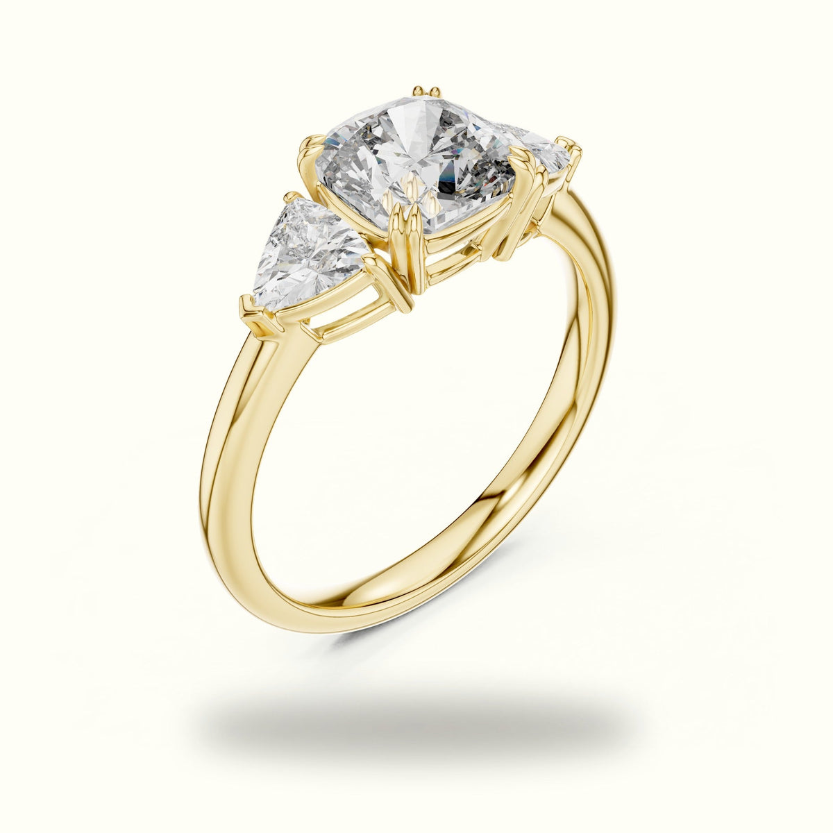 Cushion Three-Stone Basket Lab-Grown Diamond Ring — Yellow gold, view 2 | Crystal N Cuts