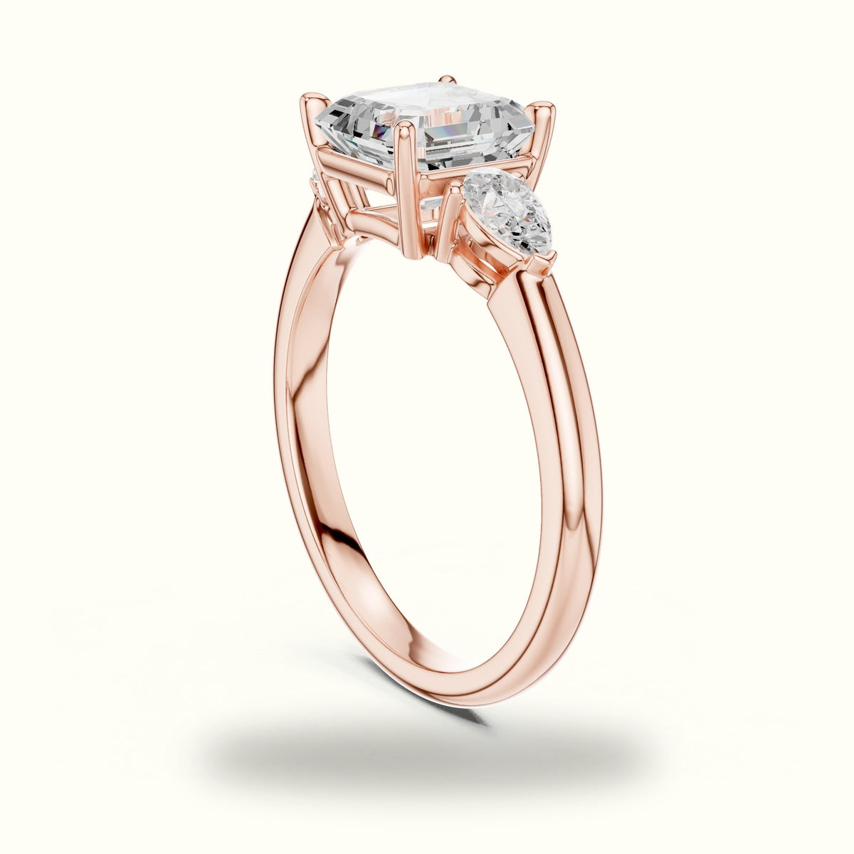 Asscher Lab-Grown Diamond Three Stone Ring — Rose gold, view 1 | Crystal N Cuts