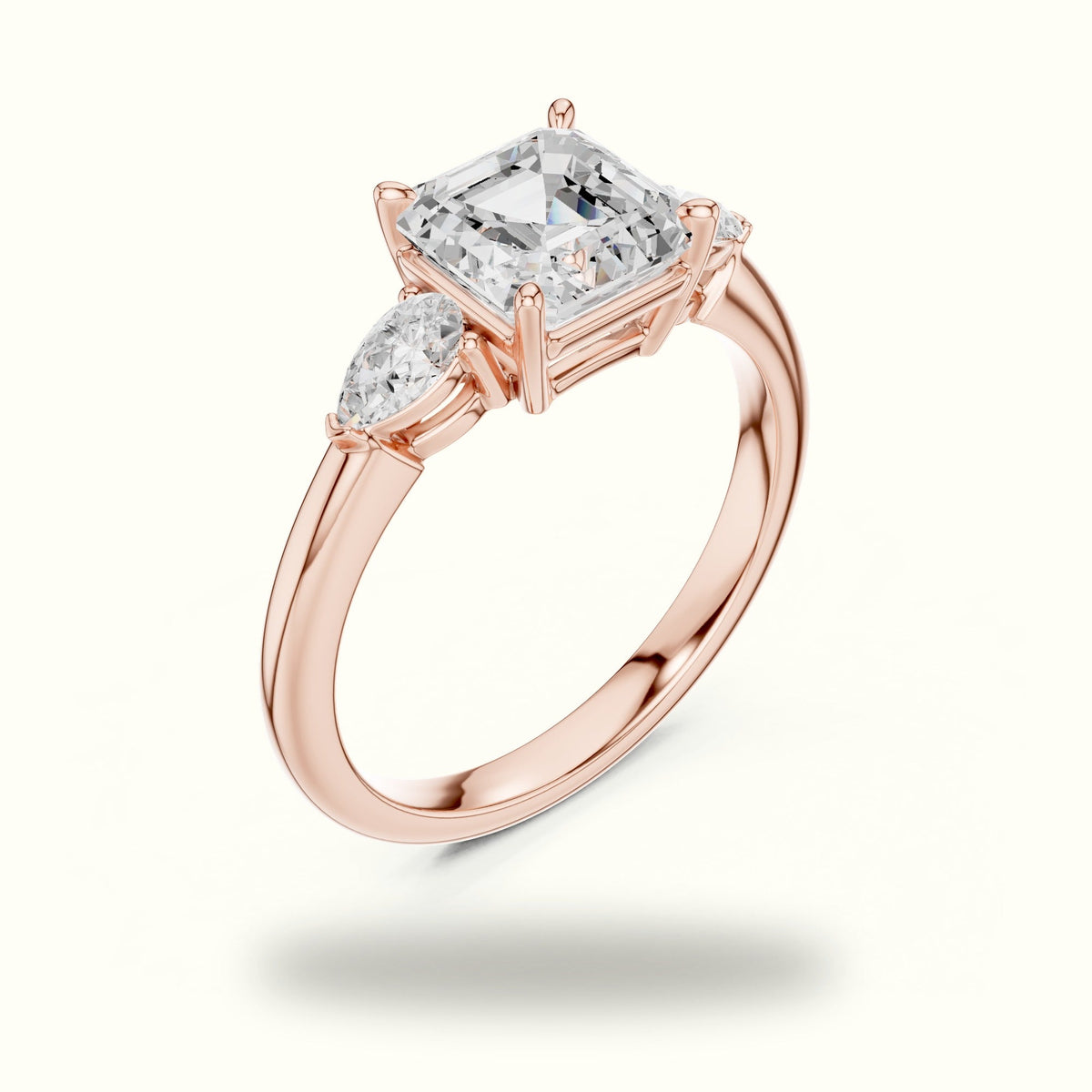 Asscher Lab-Grown Diamond Three Stone Ring — Rose gold, view 2 | Crystal N Cuts