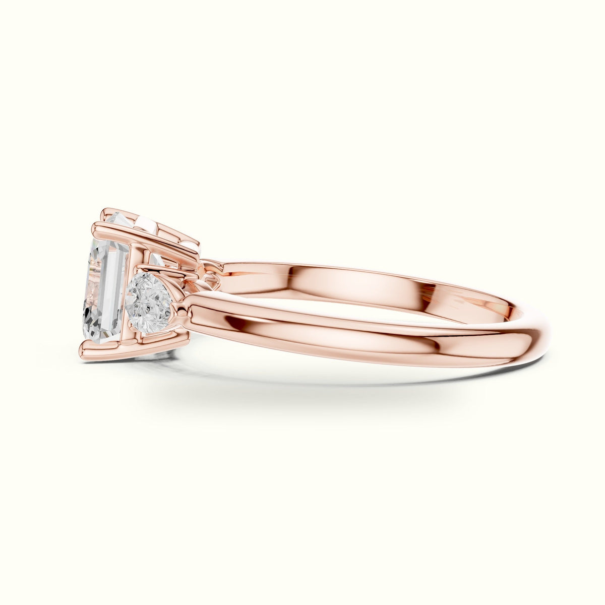 Asscher Lab-Grown Diamond Three Stone Ring — Rose gold, view 3 | Crystal N Cuts