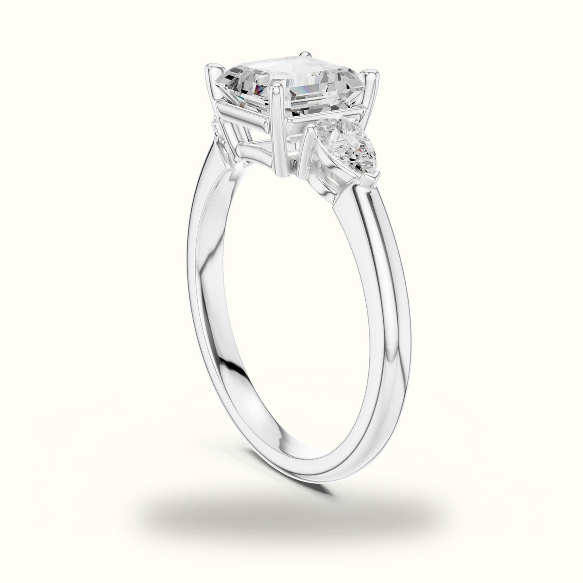 Asscher Lab-Grown Diamond Three Stone Ring — White gold, view 1 | Crystal N Cuts