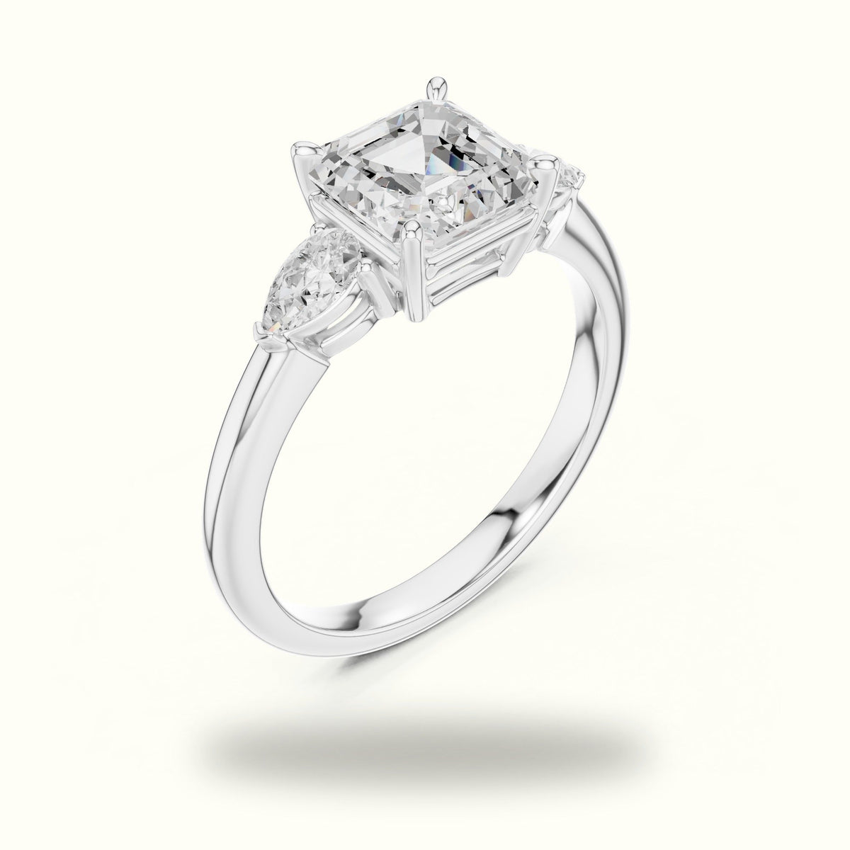 Asscher Lab-Grown Diamond Three Stone Ring — White gold, view 2 | Crystal N Cuts