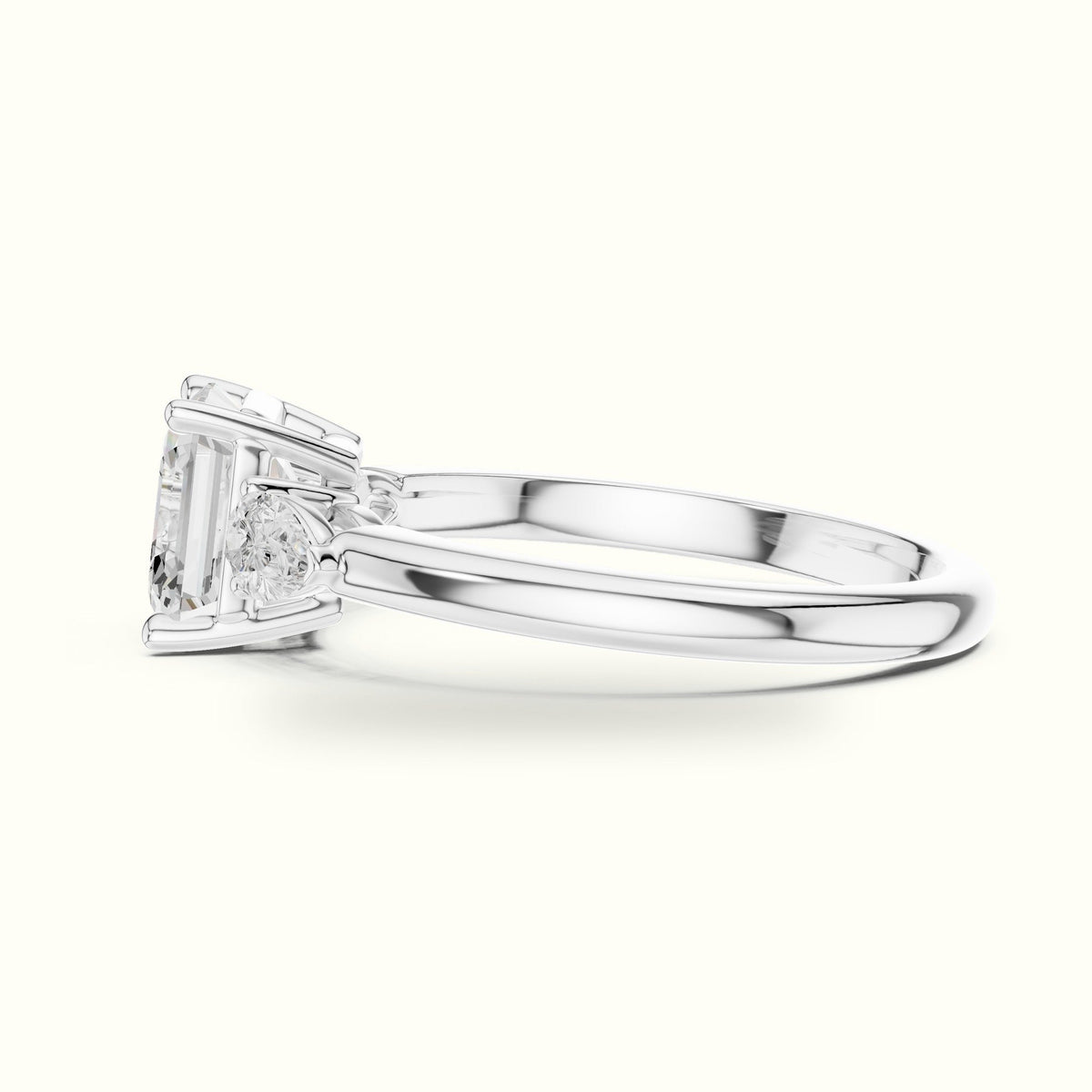 Asscher Lab-Grown Diamond Three Stone Ring — White gold, view 3 | Crystal N Cuts