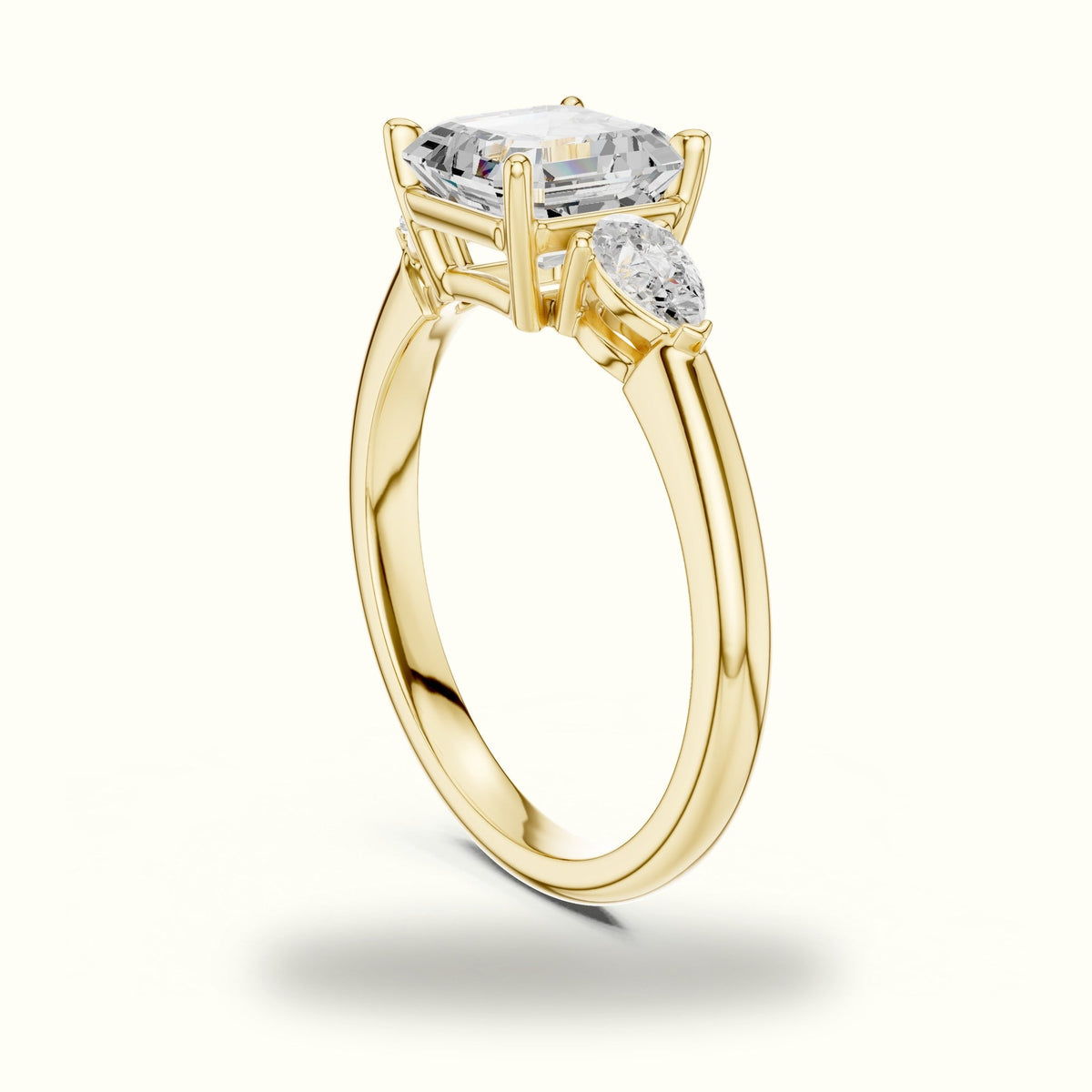 Asscher Lab-Grown Diamond Three Stone Ring — Yellow gold, view 1 | Crystal N Cuts