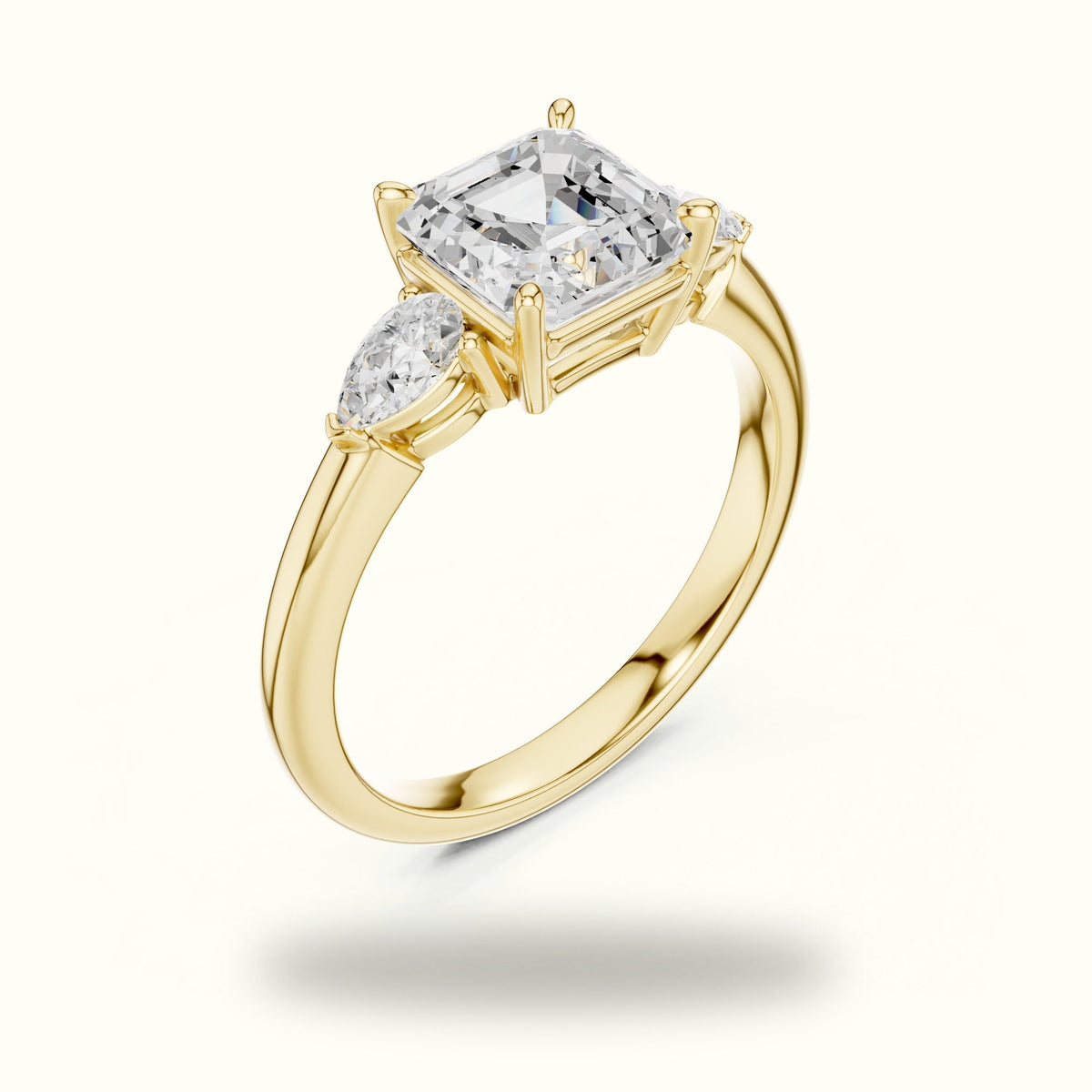 Asscher Lab-Grown Diamond Three Stone Ring — Yellow gold, view 2 | Crystal N Cuts