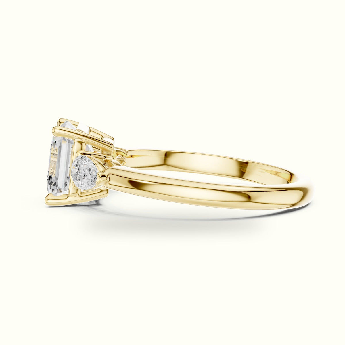 Asscher Lab-Grown Diamond Three Stone Ring — Yellow gold, view 3 | Crystal N Cuts