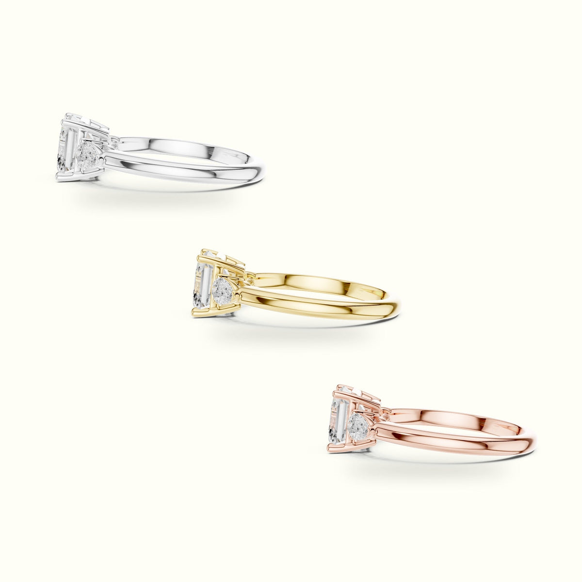 Asscher Lab-Grown Diamond Three Stone Ring — Yellow gold, in yellow, white and rose gold | Crystal N Cuts