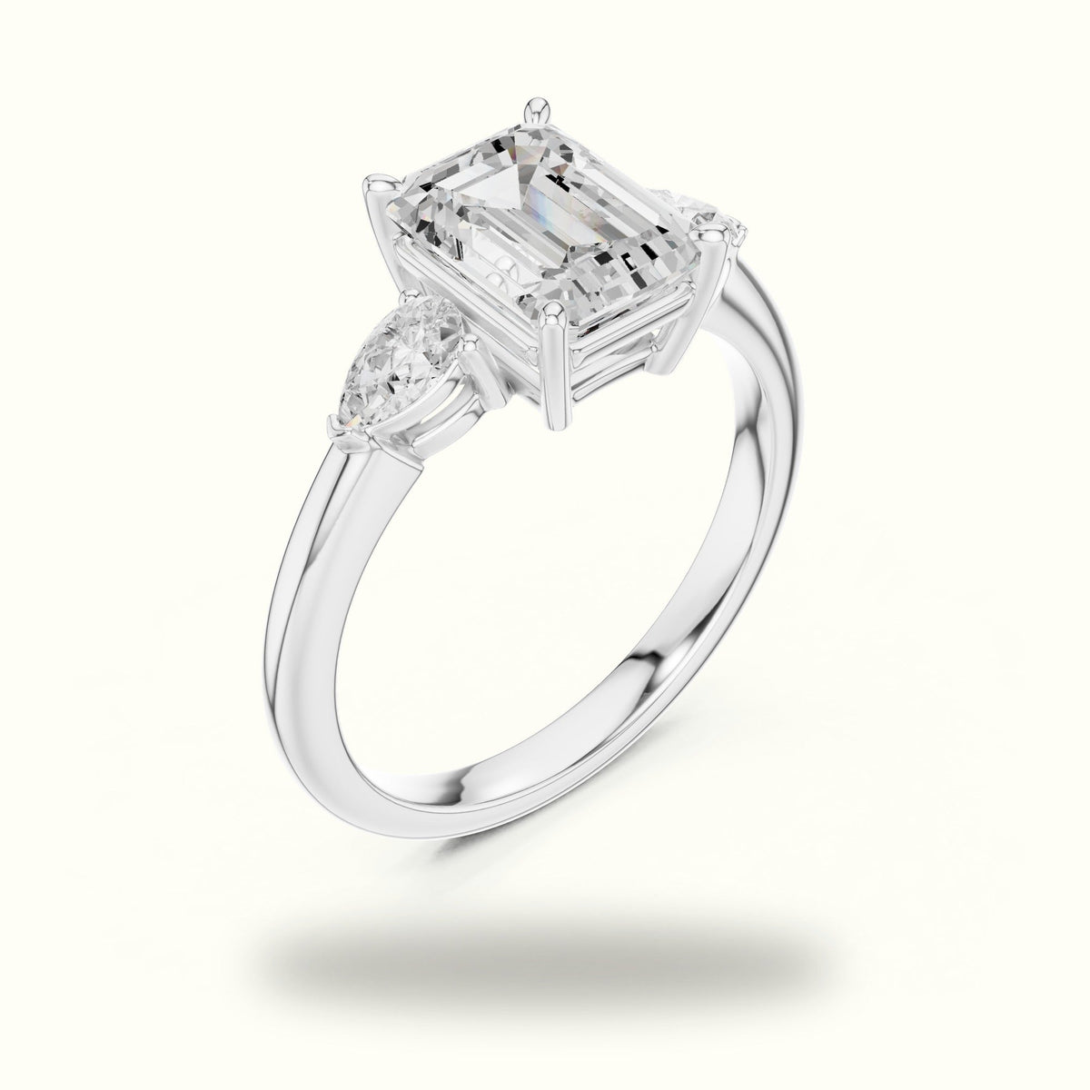 Emerald Three-Stone Basket Lab-Grown Diamond Ring — White gold, view 2 | Crystal N Cuts