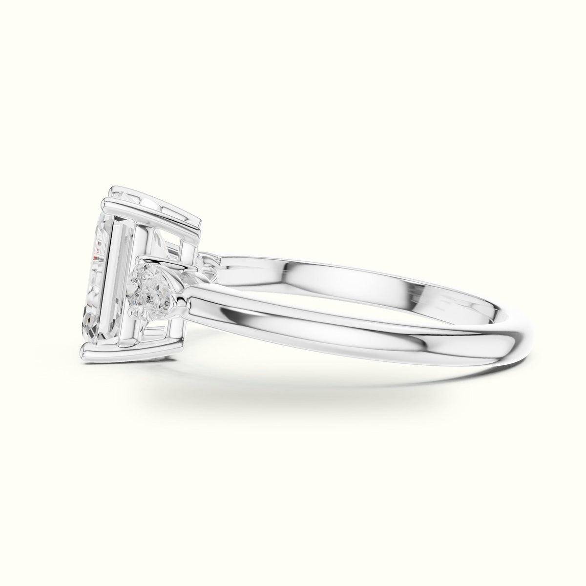 Emerald Three-Stone Basket Lab-Grown Diamond Ring — White gold, view 3 | Crystal N Cuts