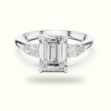 Emerald Three-Stone Basket Lab-Grown Diamond Ring
