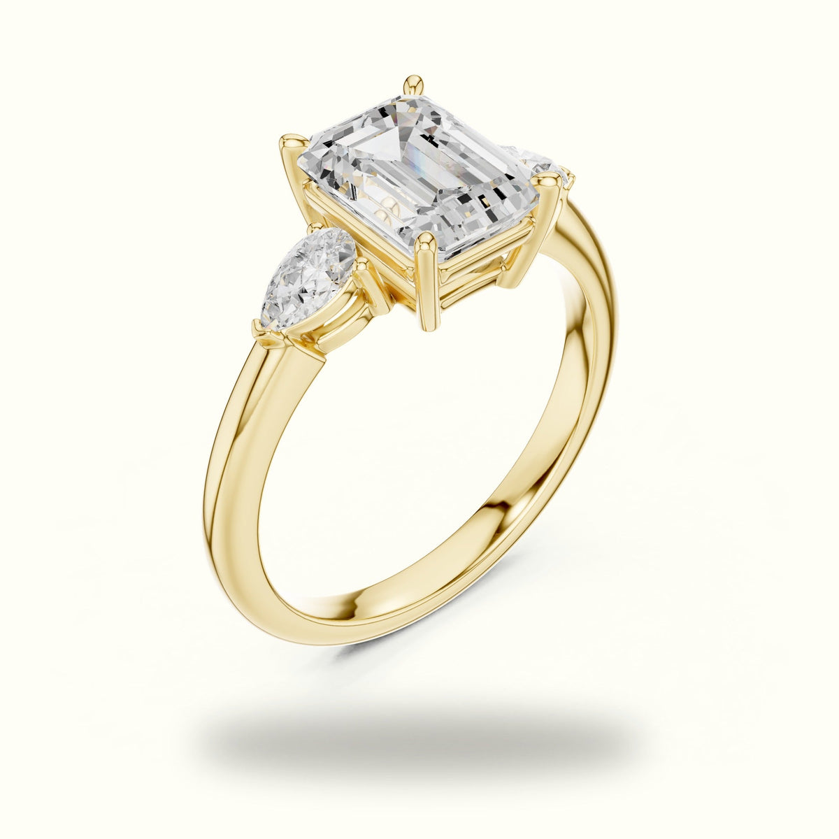 Emerald Three-Stone Basket Lab-Grown Diamond Ring — Yellow gold, view 2 | Crystal N Cuts