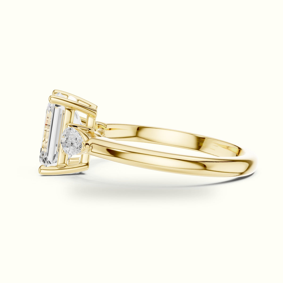 Emerald Three-Stone Basket Lab-Grown Diamond Ring — Yellow gold, view 3 | Crystal N Cuts