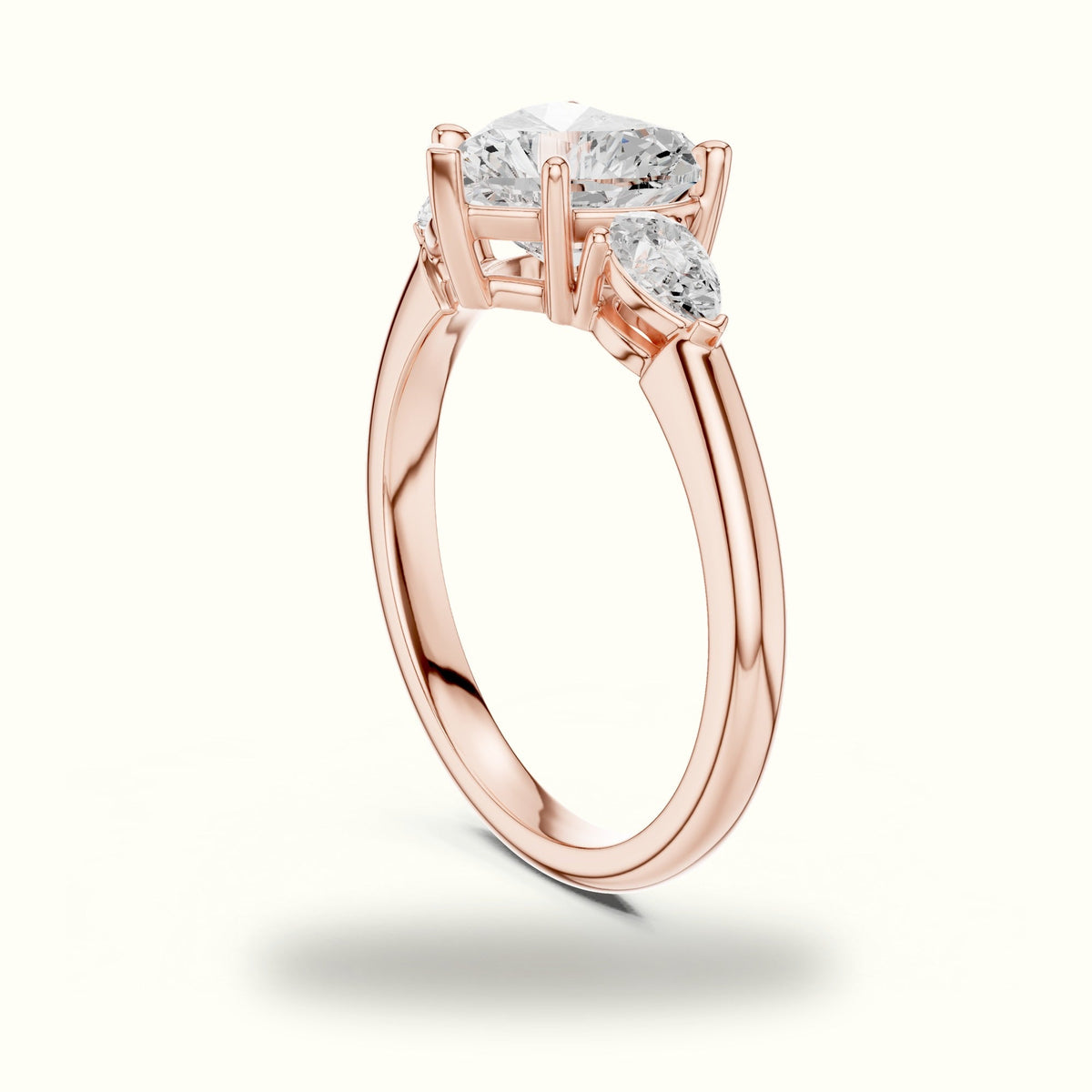 Heart Three-Stone Lab-Grown Diamond Ring — Rose gold, view 1 | Crystal N Cuts