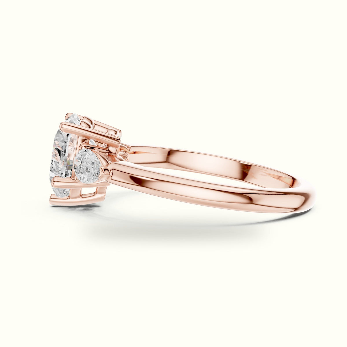 Heart Three-Stone Lab-Grown Diamond Ring — Rose gold, view 3 | Crystal N Cuts