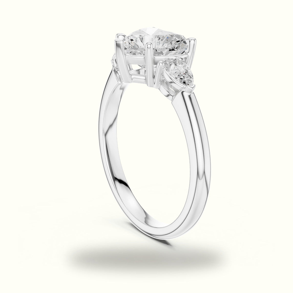 Heart Three-Stone Lab-Grown Diamond Ring — White gold, view 1 | Crystal N Cuts