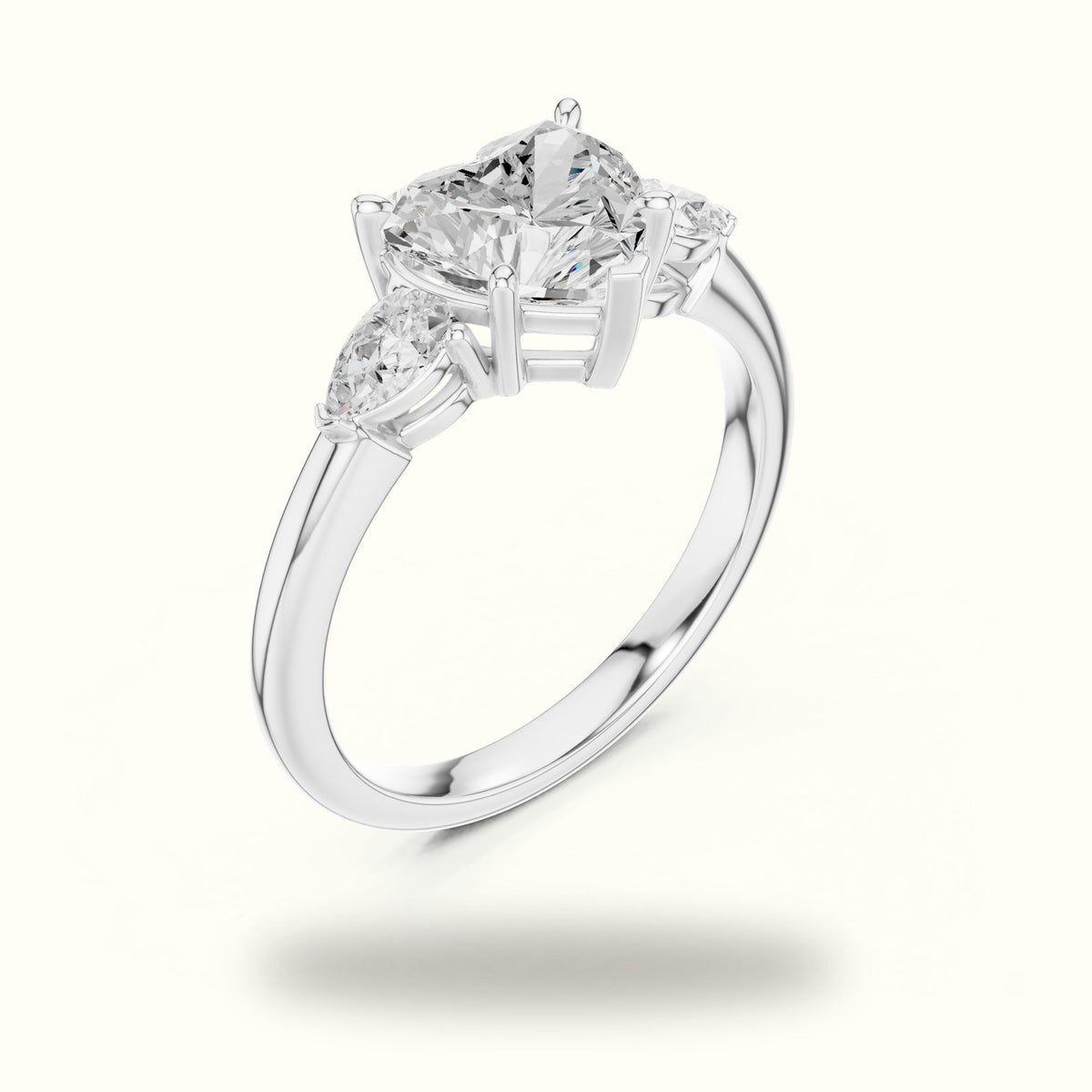 Heart Three-Stone Lab-Grown Diamond Ring — White gold, view 2 | Crystal N Cuts