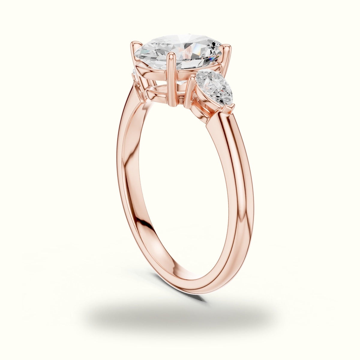 Oval Basket Lab-Grown Diamond Three Stone Ring — Rose gold, view 1 | Crystal N Cuts