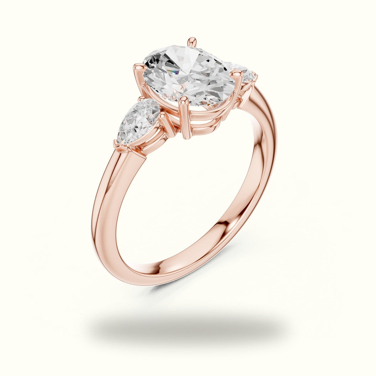 Oval Basket Lab-Grown Diamond Three Stone Ring — Rose gold, view 2 | Crystal N Cuts
