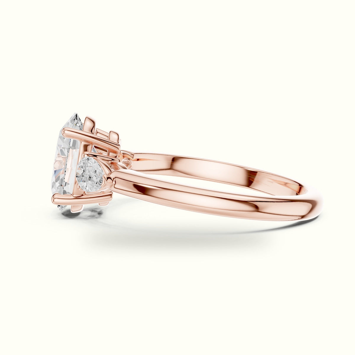 Oval Basket Lab-Grown Diamond Three Stone Ring — Rose gold, view 3 | Crystal N Cuts