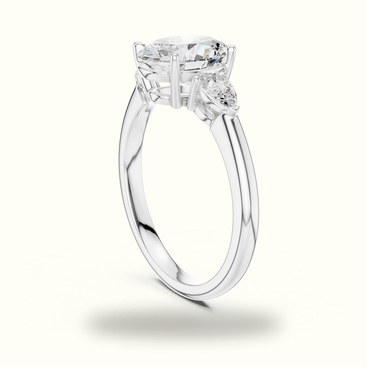 Oval Basket Lab-Grown Diamond Three Stone Ring — White gold, view 1 | Crystal N Cuts