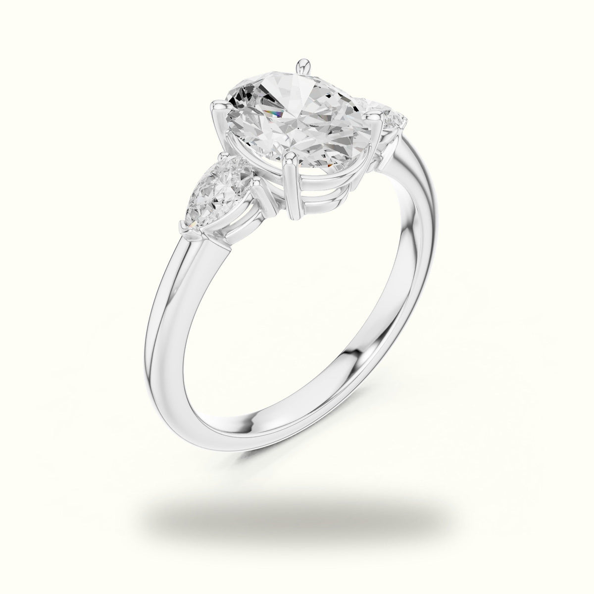 Oval Basket Lab-Grown Diamond Three Stone Ring — White gold, view 2 | Crystal N Cuts