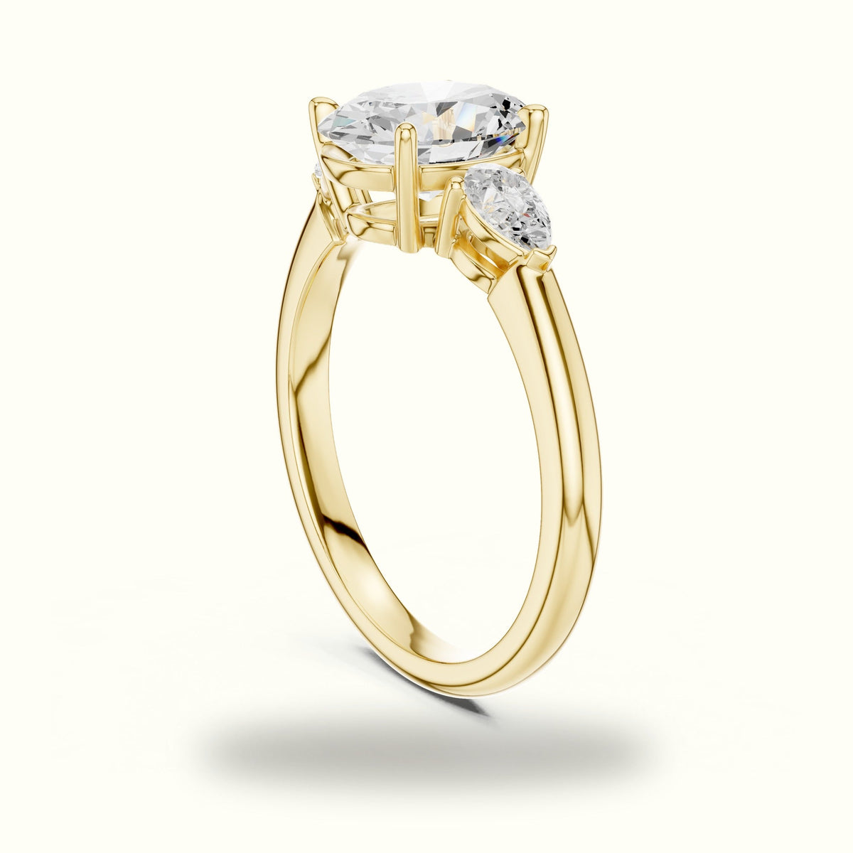 Oval Basket Lab-Grown Diamond Three Stone Ring — Yellow gold, view 1 | Crystal N Cuts