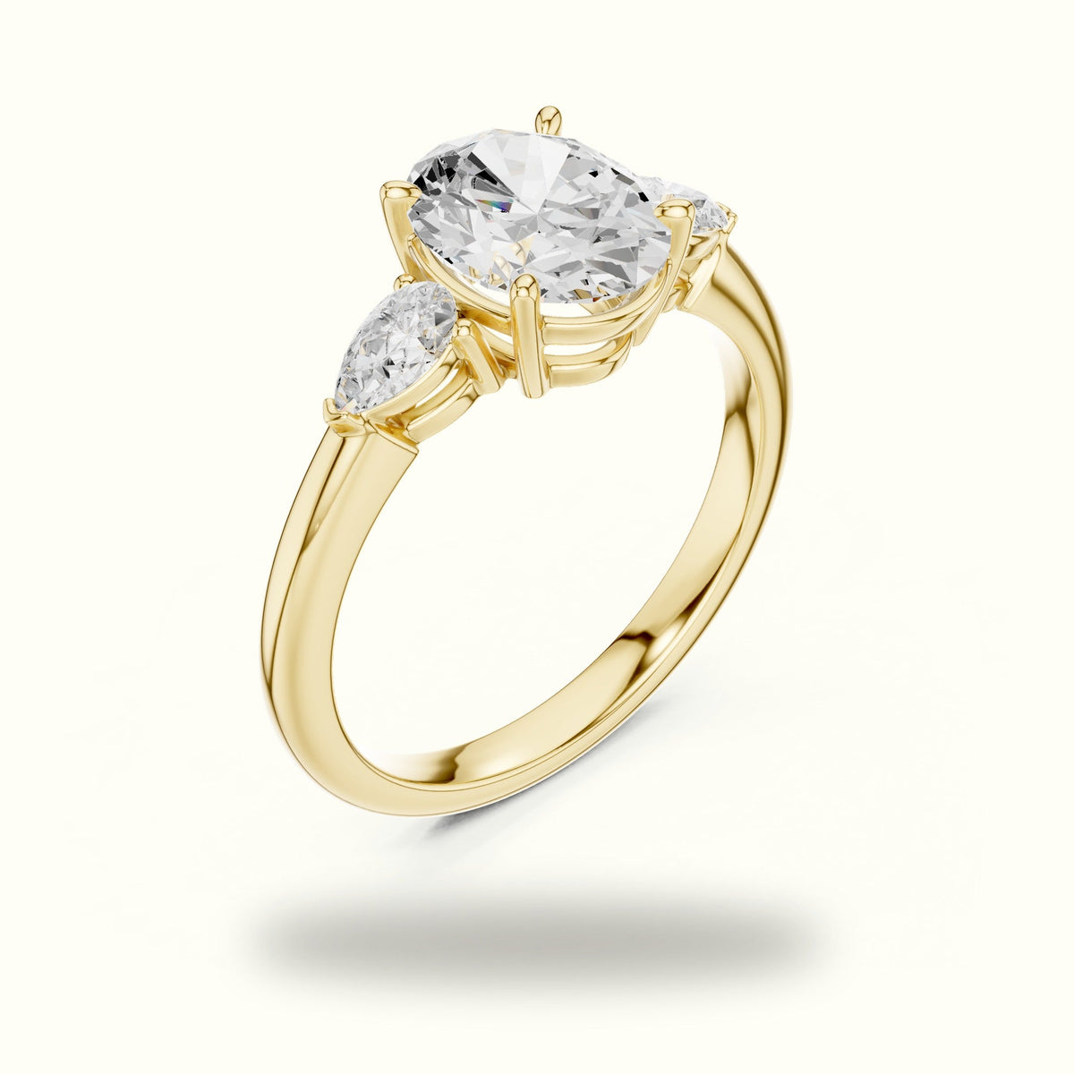 Oval Basket Lab-Grown Diamond Three Stone Ring — Yellow gold, view 2 | Crystal N Cuts